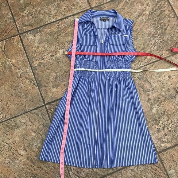 J Glee Petite Large Zippered Front Collar Short Sleeve 2 Pockets Slimming Stripe - Picture 12 of 12